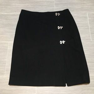 Celine vintage black wool toggle buckle midi skirt